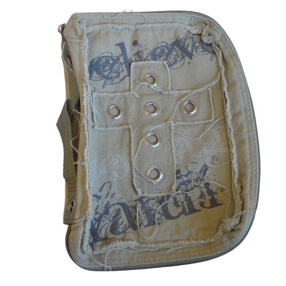 Vintage Y2K Grunge Green Canvas Bible Cover Grommets  Gregg Gift Co Size Large - Picture 5 of 5
